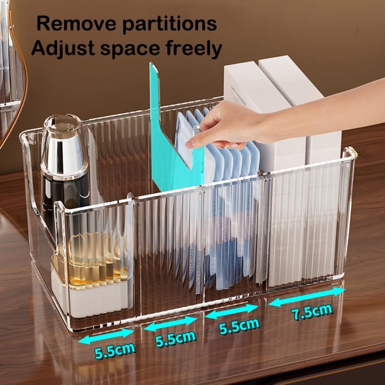 Acrylic Makeup Organizer - Extra Thick 2 Pack with Removable Dividers | Waterproof Storage for Cosmetics & Sheet Masks