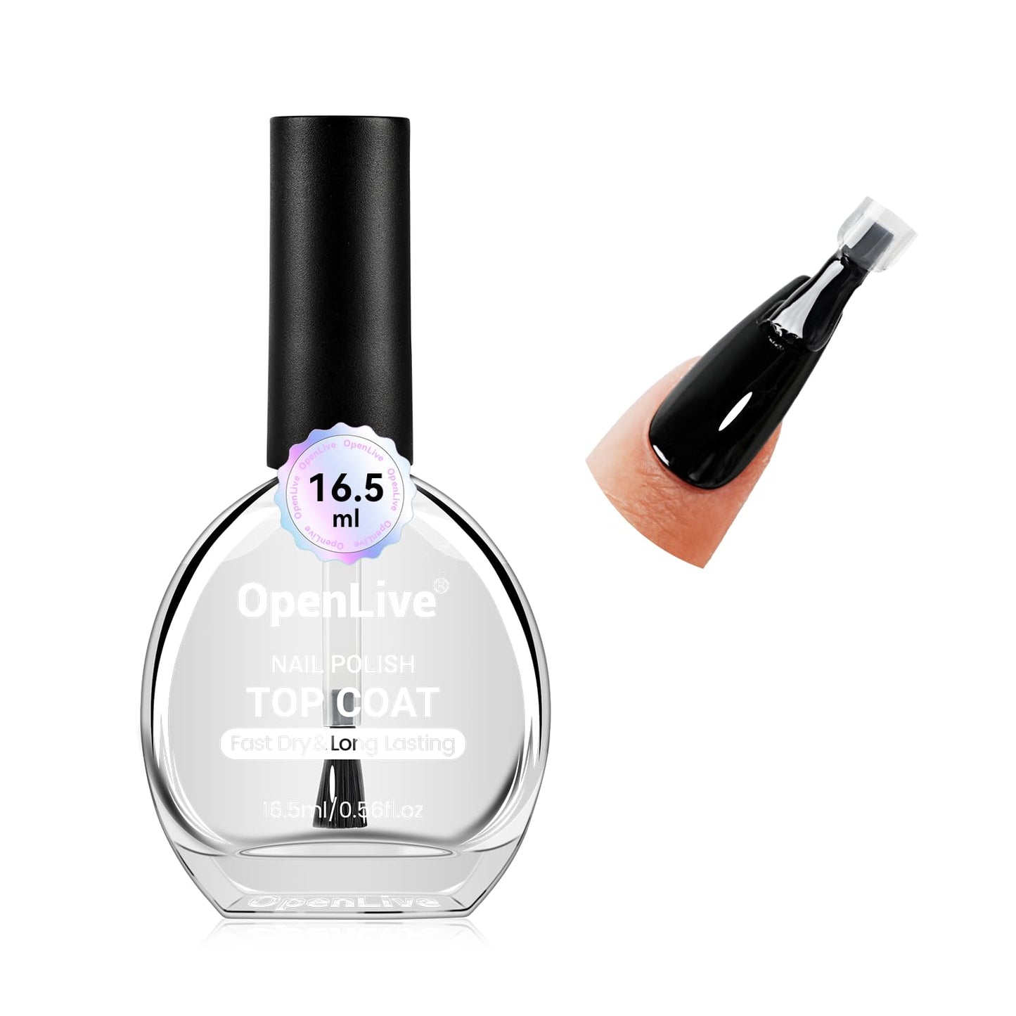 OpenLive 16.5ml Top Coat Clear Nail Polish, Quick Dry Nail Polish High Shine Long Lasting Glossy Fast Air Dry Top Coat for Nail Art Manicure Salon Quality | Clear, Glossy, Nail Art, Manicure