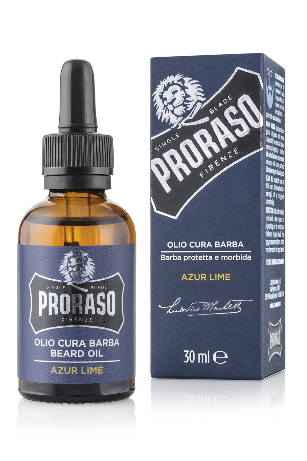 Proraso Azur Lime Beard Oil - Moisturizing Avocado, Sunflower, Citrus & Mint Condition Beards & Add Shine - Leave In Facial Hair Oil for Men - 1oz