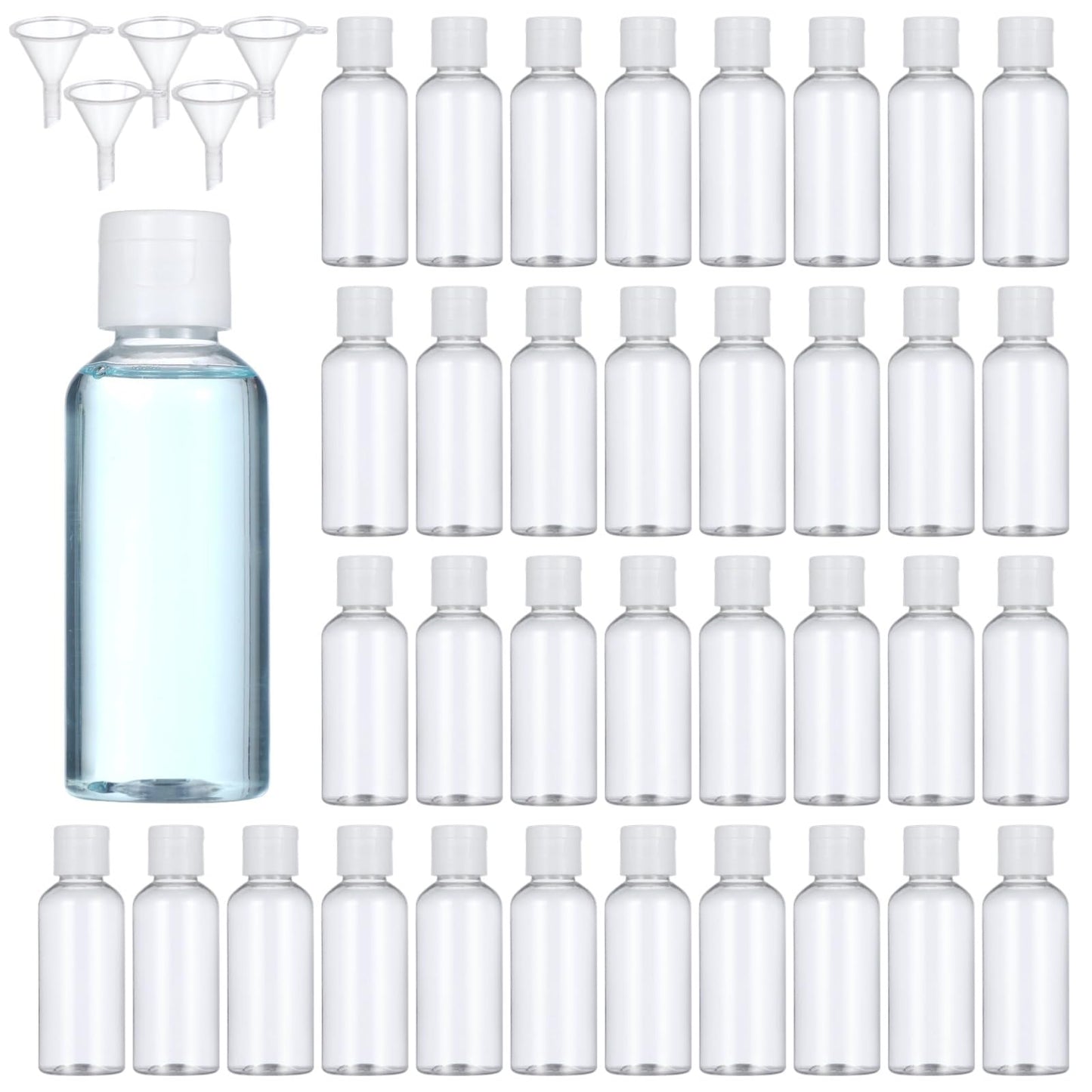 100 Pack 2 oz Plastic Empty Travel Bottles with Flip Cap 60ml Travel Size Containers Portable Leak Proof Clear Plastic Bottles Refillable Dispensing Bottles for Liquid Shampoo Lotion White