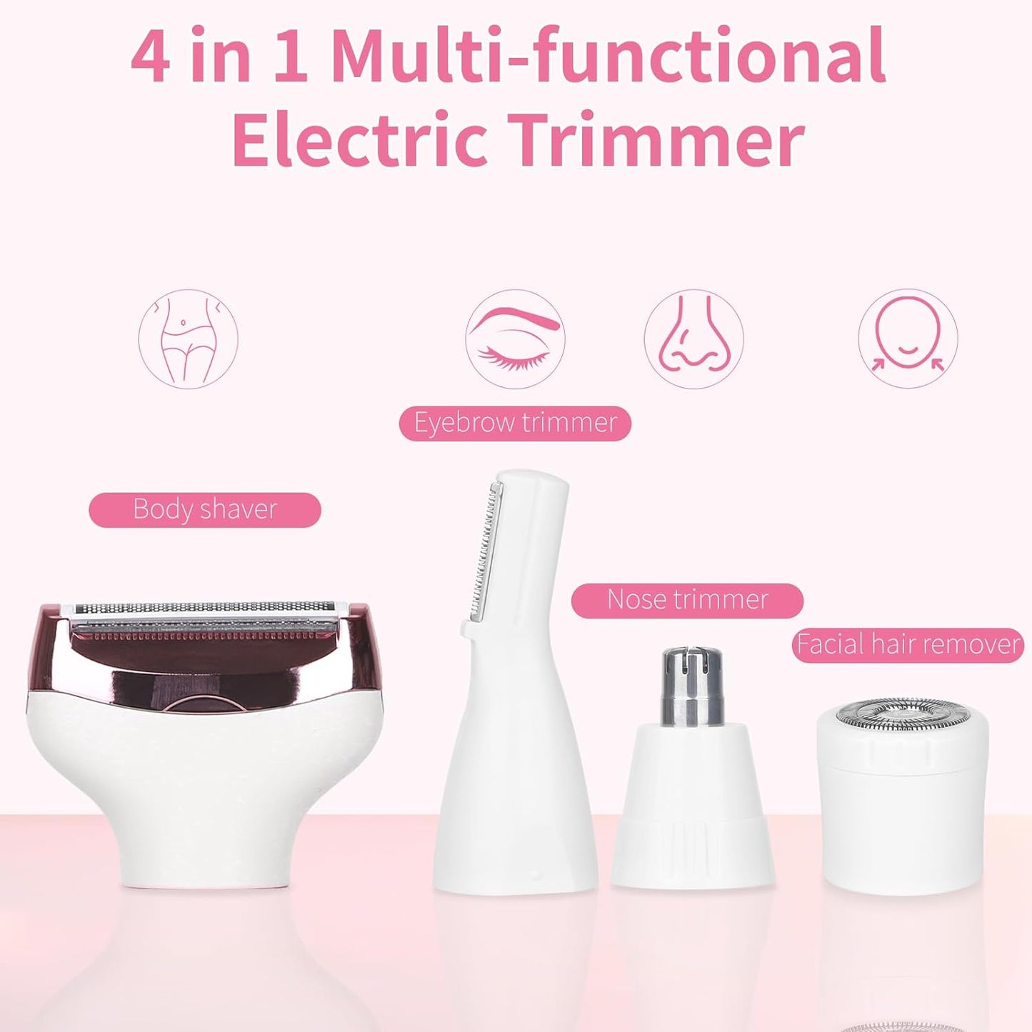 Electric Razor for Women & Men - 4-in-1 Wet & Dry Hair Removal Kit with LED Display | Rechargeable Facial & Body Groomer (Multicolor)