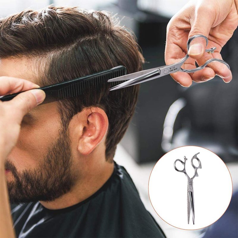 Moontay 5.5" Hair Cutting Shears Set with Large Finger Holes, Professional Barber Stylist Thinning Shears, Salon Hair Cutting Scissors, 440C Japanese Stainless Steel, Silver