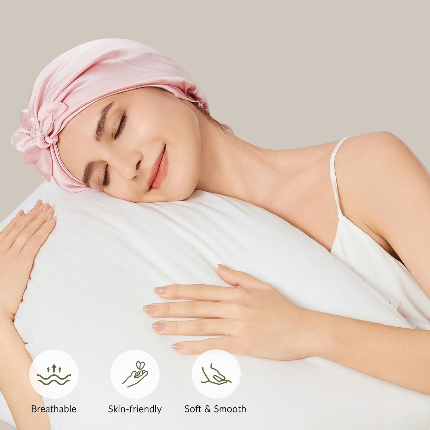 Mulberry Silk Bonnet for Sleeping, 22 Momme Grade-6A Double Layer Silk Sleep Bonnet Adjusatble Hair Wrap with Elastic & Twist Knot Design(1PCS,Pink)
