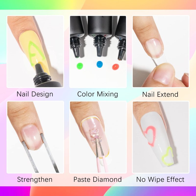 SUPWEE Glow in The Dark 3D Sculpting Gel for Nail Art 8 Colors Carving Painting Drawing Nail molding Gel Home Manicure DIY Nail Salon Kit