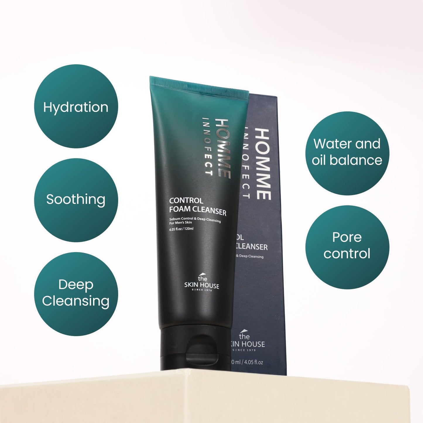 The Skin House Homme Innofect Korean Face Wash for Men, Oil Control Foam Cleanser, Pore Cleansing K-Beauty Daily Facial Wash [120ml/4.05 fl.oz]