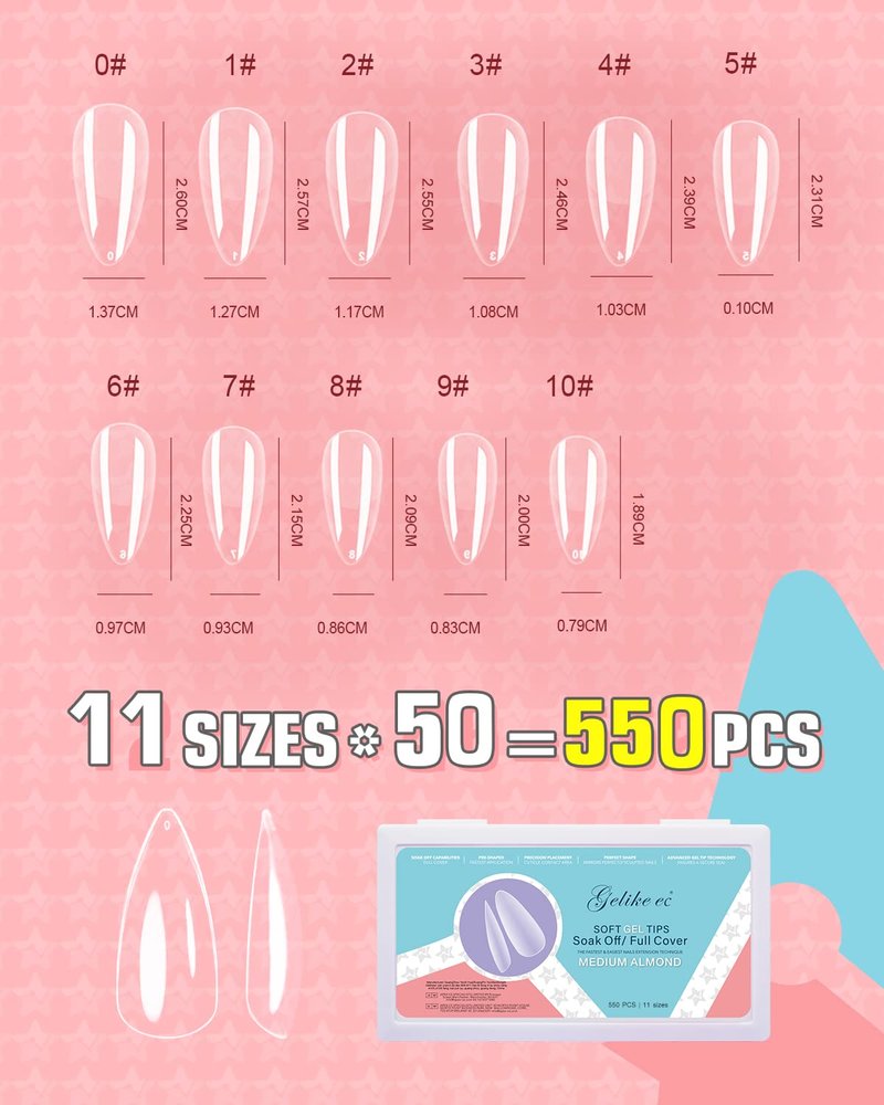 Soft Gel Full Cover Almond Nail Tips Kit - 6-in-1 Nail Glue Gel Included