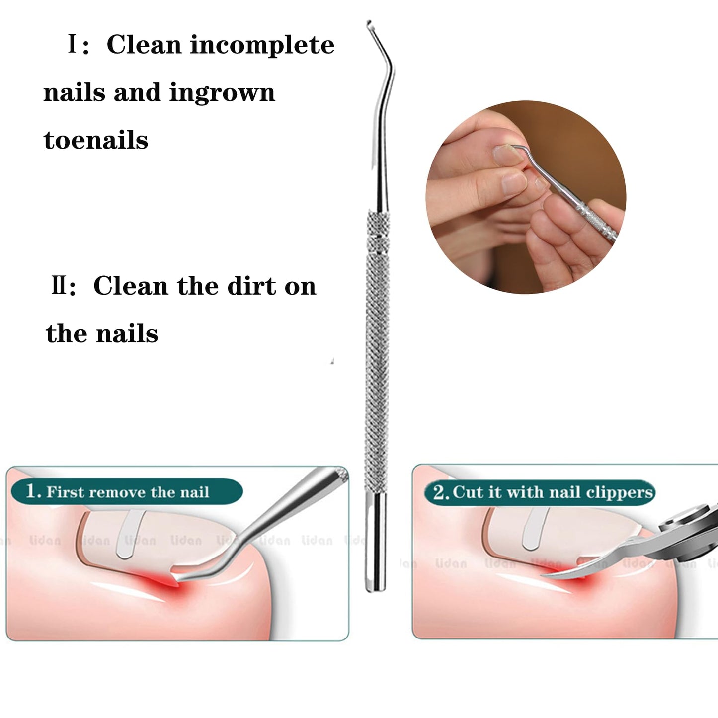 5 pcs Set Thick Hard 2 Nail Clipper(Flat and Bevel,Nano-Glass Nail Files,ingrown Nail Lifter,Nail Buffer, Long Handle Adult toenails Stainless Steel Large Opening Pliers Head Large Nail Clippers