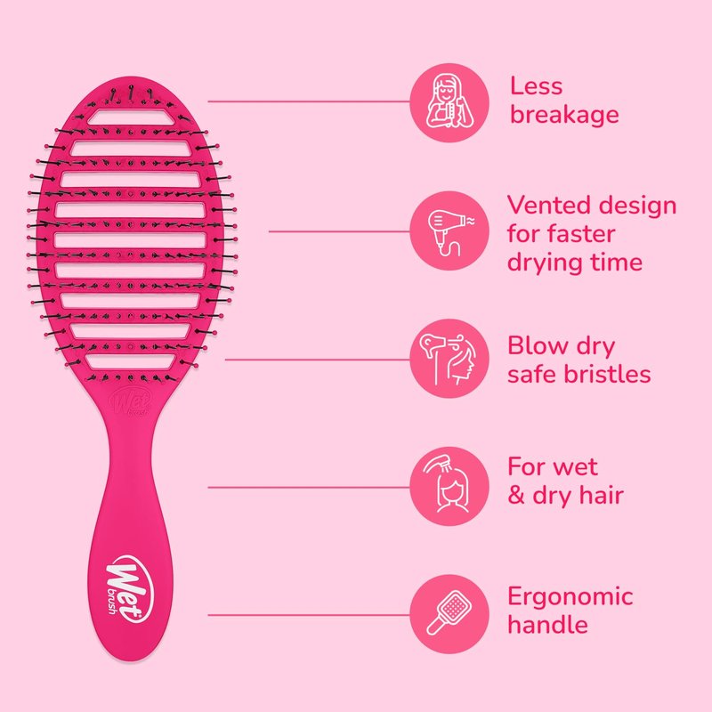 Wet Brush Speed Dry Detangling Brush | Vented Design for Fast Blow Drying - Ultra-Soft Bristles - 2 Pack (Pink & Purple)