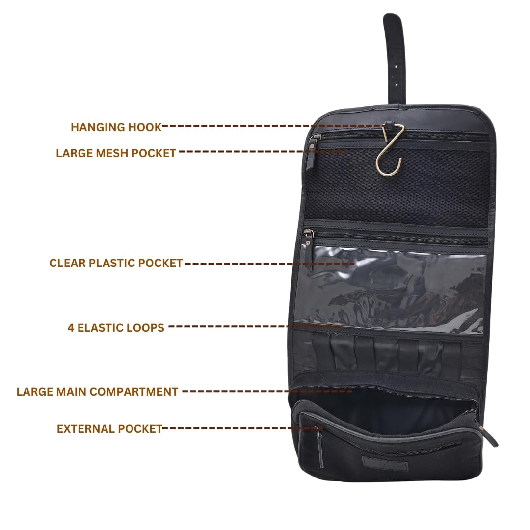 Autentico Leather Genuine Buffalo Leather Hanging Toiletry Bag with Waterproof Lining for Men & Women Handcrafted Vintage Distressed Brownn Leather Dopp Kit, Travelling Kit (Distress Brown)
