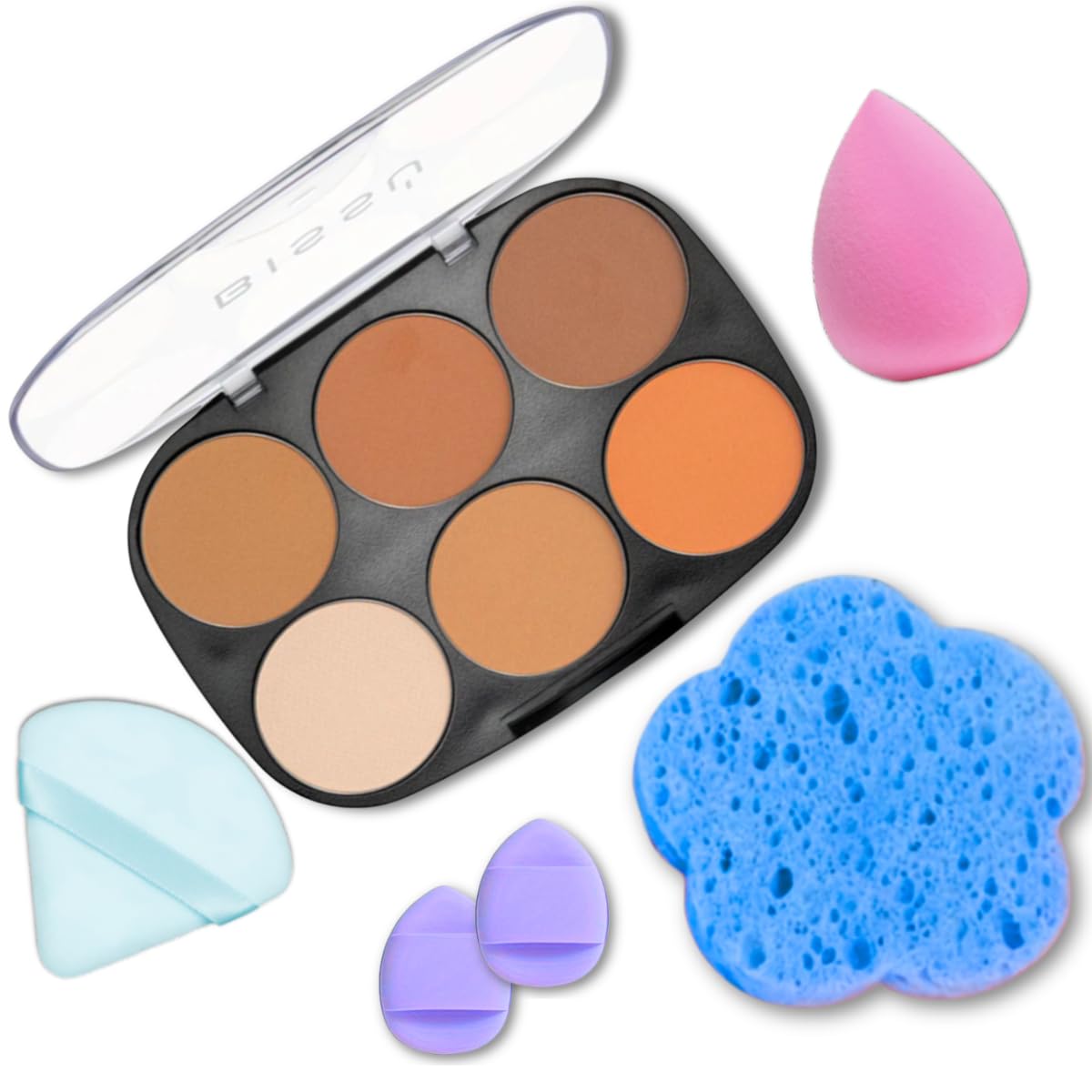 Makeup Kit Bissú Contour Palette + Velvet Puff + 2 Finger Puffs + Makeup Sponge + Exfoliating Sponge (3 Styles) (03 Bronzed to Dark)