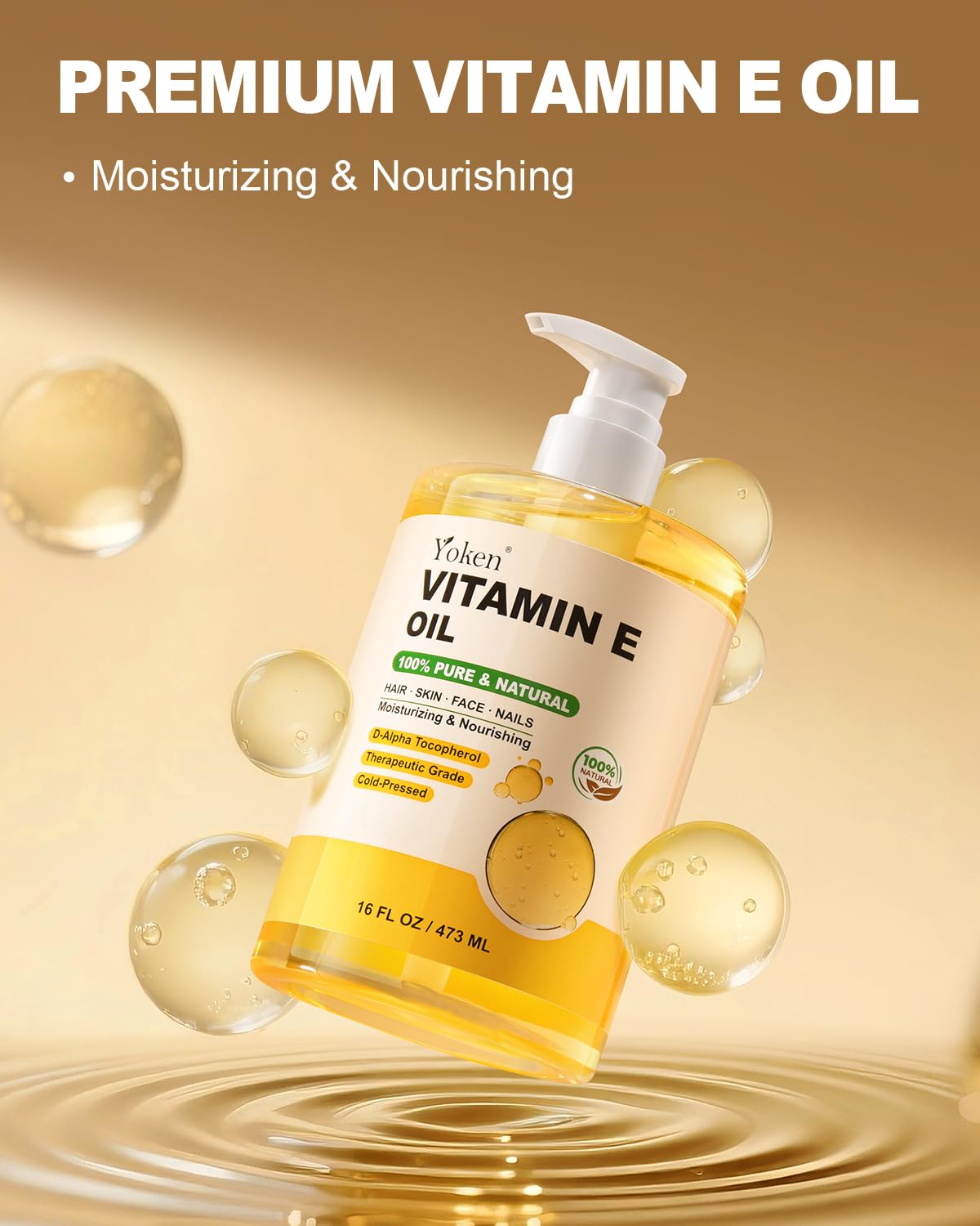 Yoken Vitamin E Oil for Skin 16 Oz Body Bath DIY oils for Face Cold Pressed
