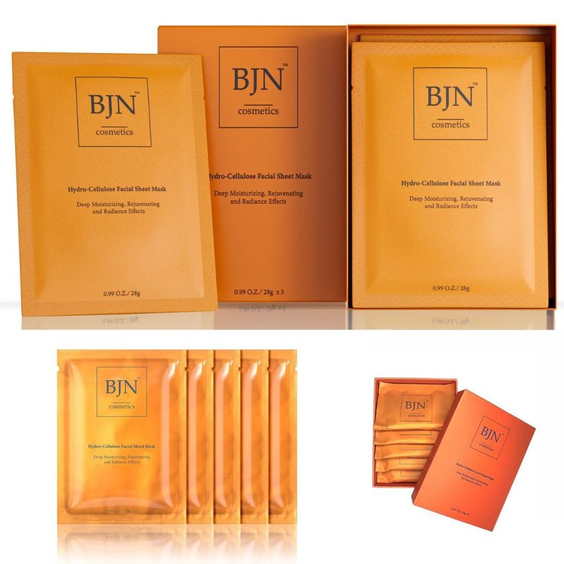 Hydro Cellulose Facial Sheet Masks - 5 Pack of Natural Ingredients for Deep Hydration & Radiance
