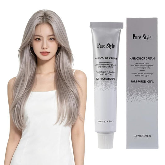 YSNSTYLE-PureStyle 3.4 fl oz(100ml) Hair Color Cream, Ammonia-Low Permanent Hair Dye with Nourishing, Grey Long-Lasting Fade-Resistant Color, At-Home Salon Quality Gray Hair Coloring