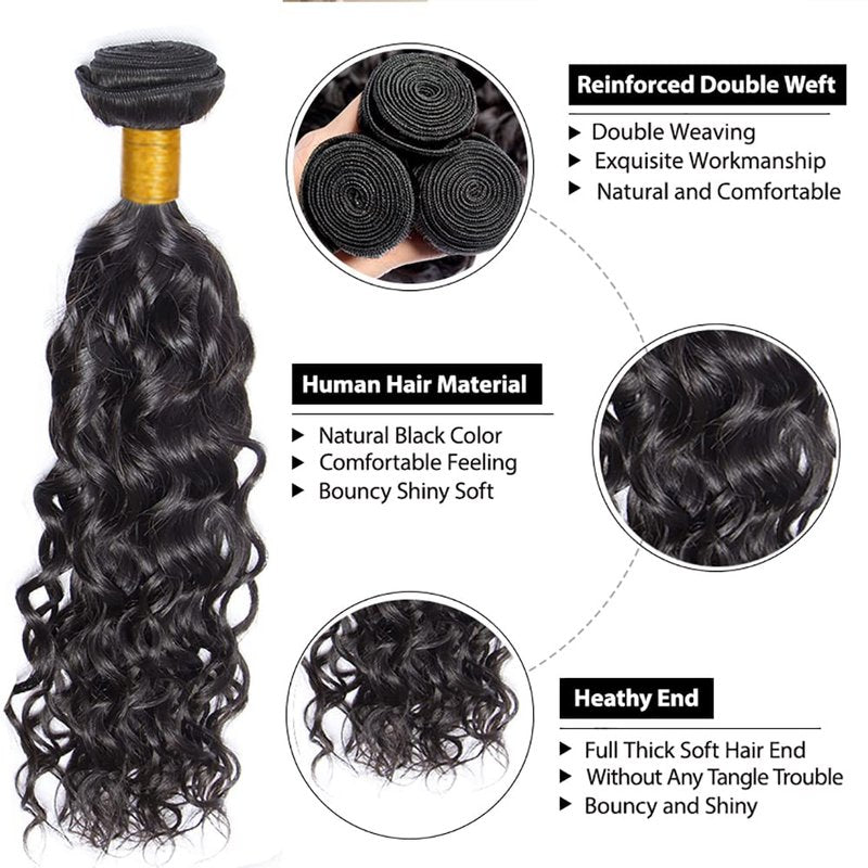 12 14 16 Inch Water Wave Bundles Human Hair 3 Bundles Brazilian Remy Hair 50 Grams/Bundle 10A Grade Unprocessed Virgin Hairs Water Wave Bundle Weaves Extensions for Black Women