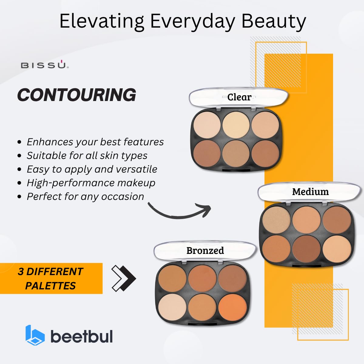 Makeup Kit Bissú Contour Palette + Velvet Puff + 2 Finger Puffs + Makeup Sponge + Exfoliating Sponge (3 Styles) (03 Bronzed to Dark)