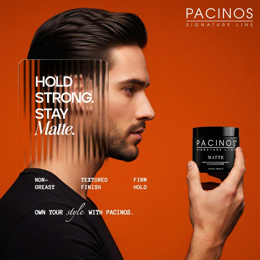 Pacinos Matte Hair Paste - Firm Hold, No Shine, Sculpting & Styling Wax, Long Lasting Definition & Texture, No Flakes, All Hair Types, 4 fl. oz.