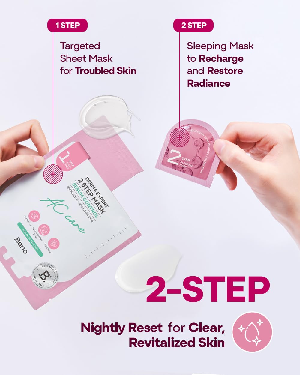 Bano Derma Expert 2 Step Sebum Control Face Mask - Soothing Sheet & Sleeping Mask with Salicylic Acid | 7 Sheets for Glass Skin