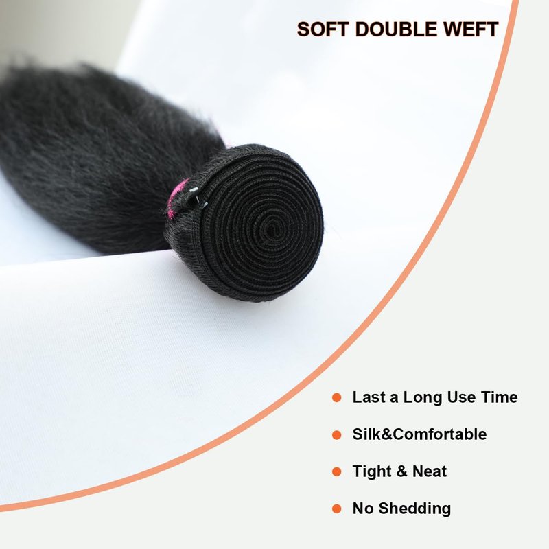 Bundles Human Hair Kinky Straight Yaki Straight Bundles Kinkystraight 16 Inch 1 Bundle 12A 100% Unprocessed Brazilian Virgin Human Hair Bundles for Black Women Natural Black Raw Hair Extension