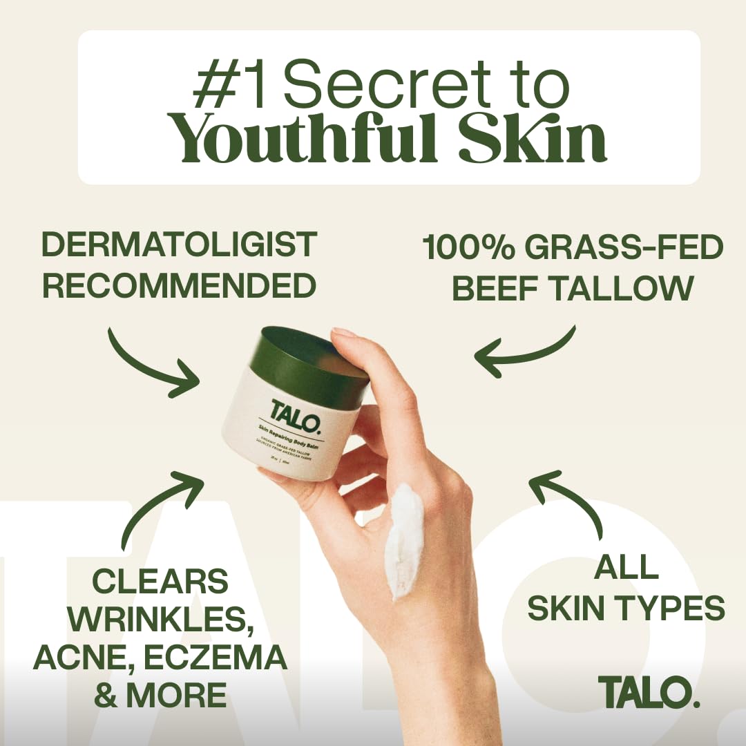 TALO. Skin Repairing Body Balm – Scent-Free Natural Grass-Fed Beef Tallow for Skin – Hydration & Barrier Repair Skin Care – Tallow Balm for Dry Skin – Body & Face Moisturizer, 2fl oz/60ml