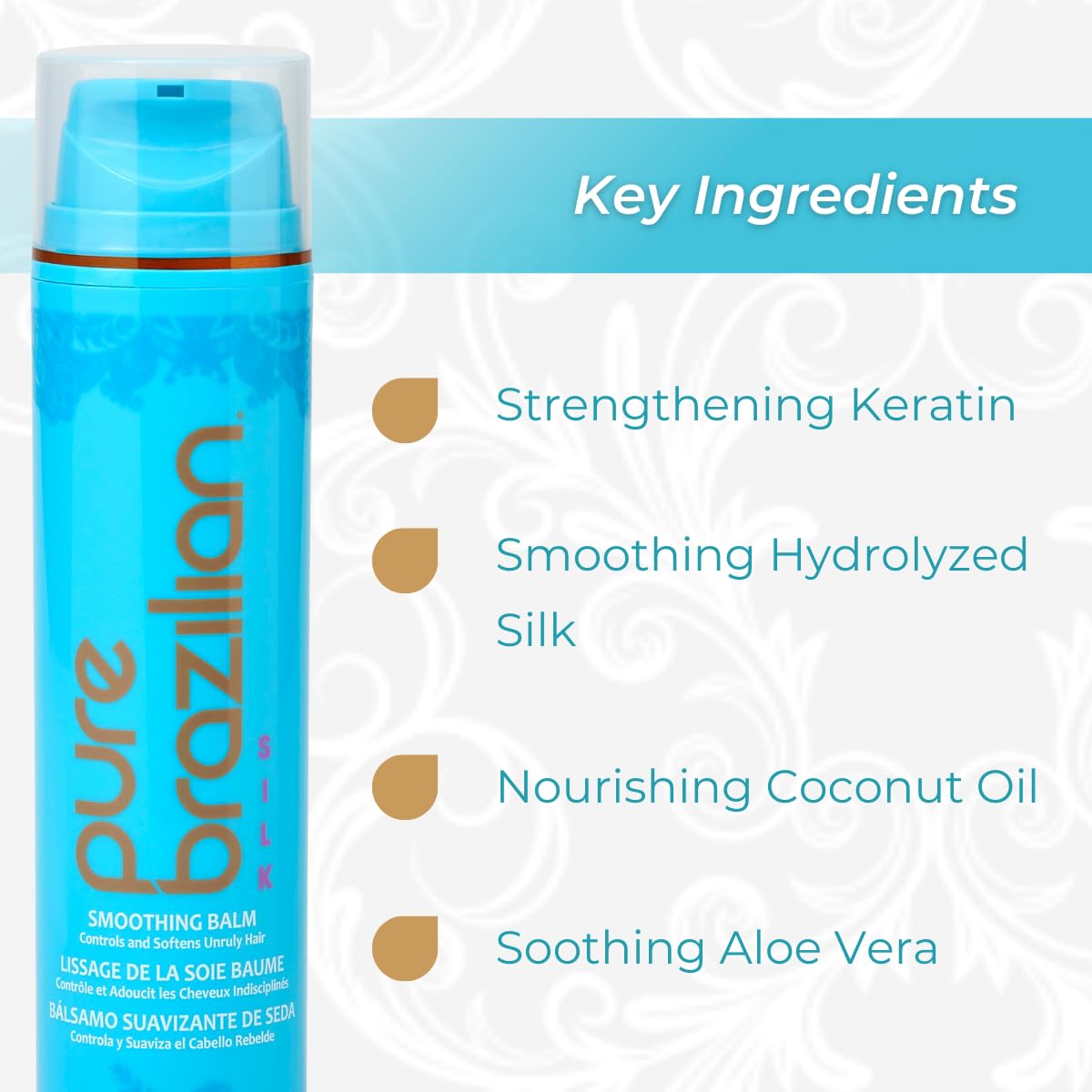 Pure Brazilian Silk Smoothing Balm - Anti-Frizz Keratin Treatment | Nourishing Coconut Oil, 6.78 Oz