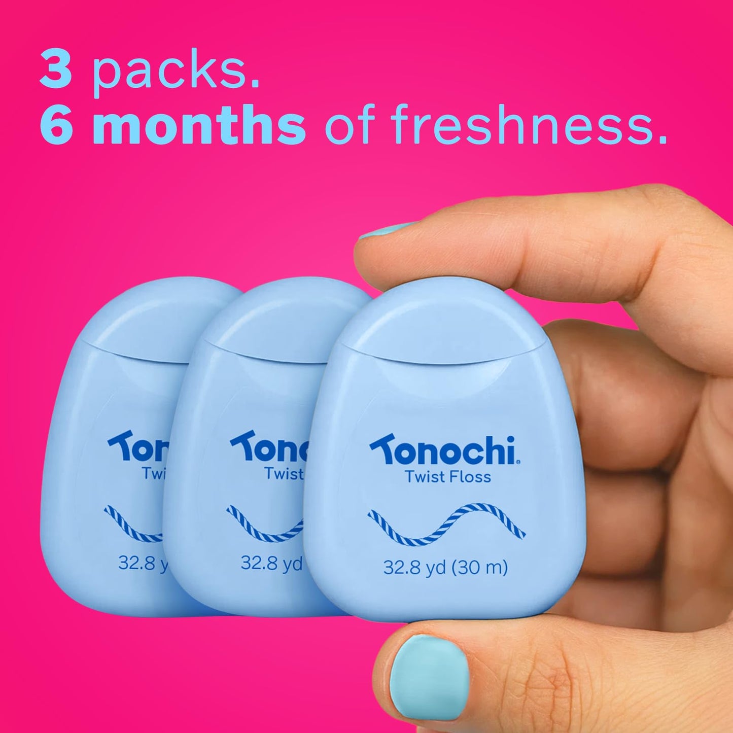 Tonochi Twist Deep Clean Woven Dental Floss for Plaque Removal, Shred-Resistant, PFAS Free, Beeswax Coated, Mint + Xylitol, 3-Pack (33 yd Each)