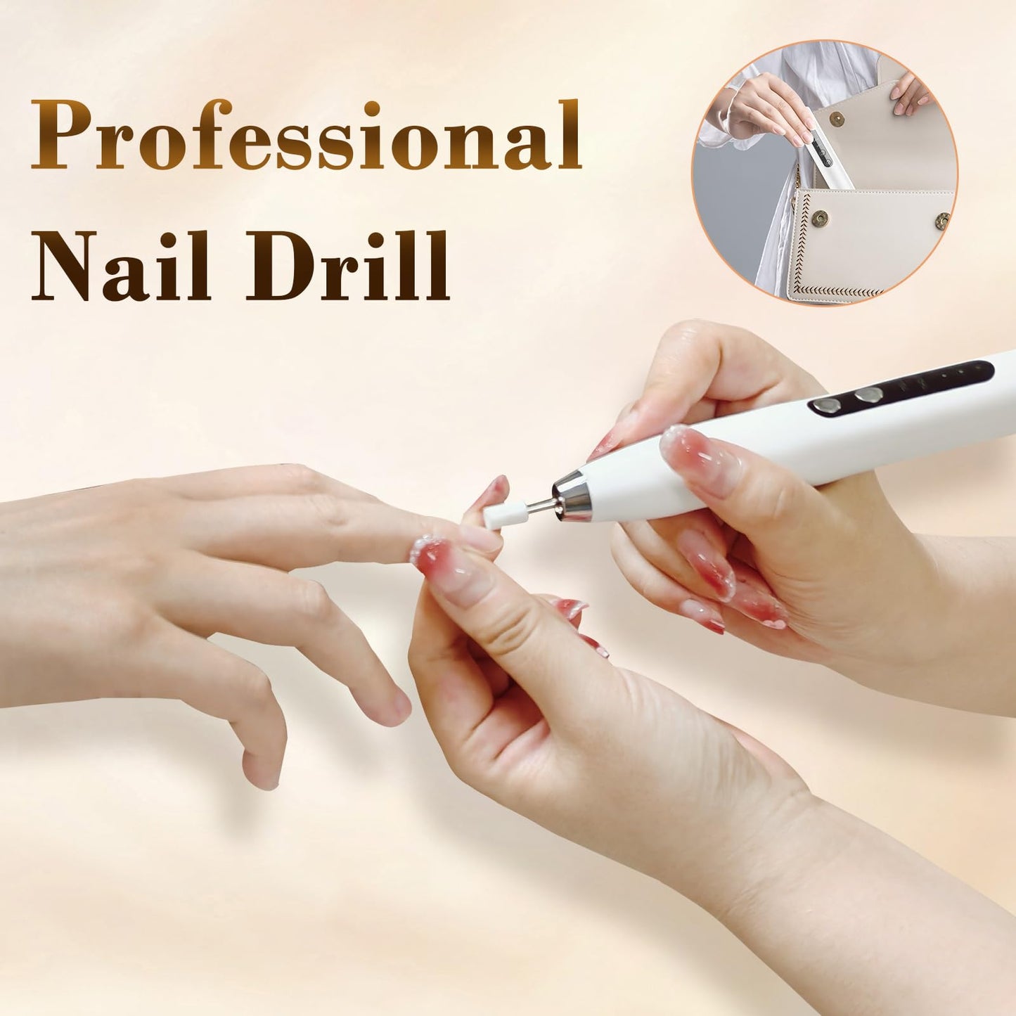 DOCOCO Electric Nail Drill, 35000RPM Electric Nail File with 3 Adjustable Speeds, Rechargeable Efile Set for Acrylic Gel Nails, Nail Dremel Tool for Women, Salon, Home