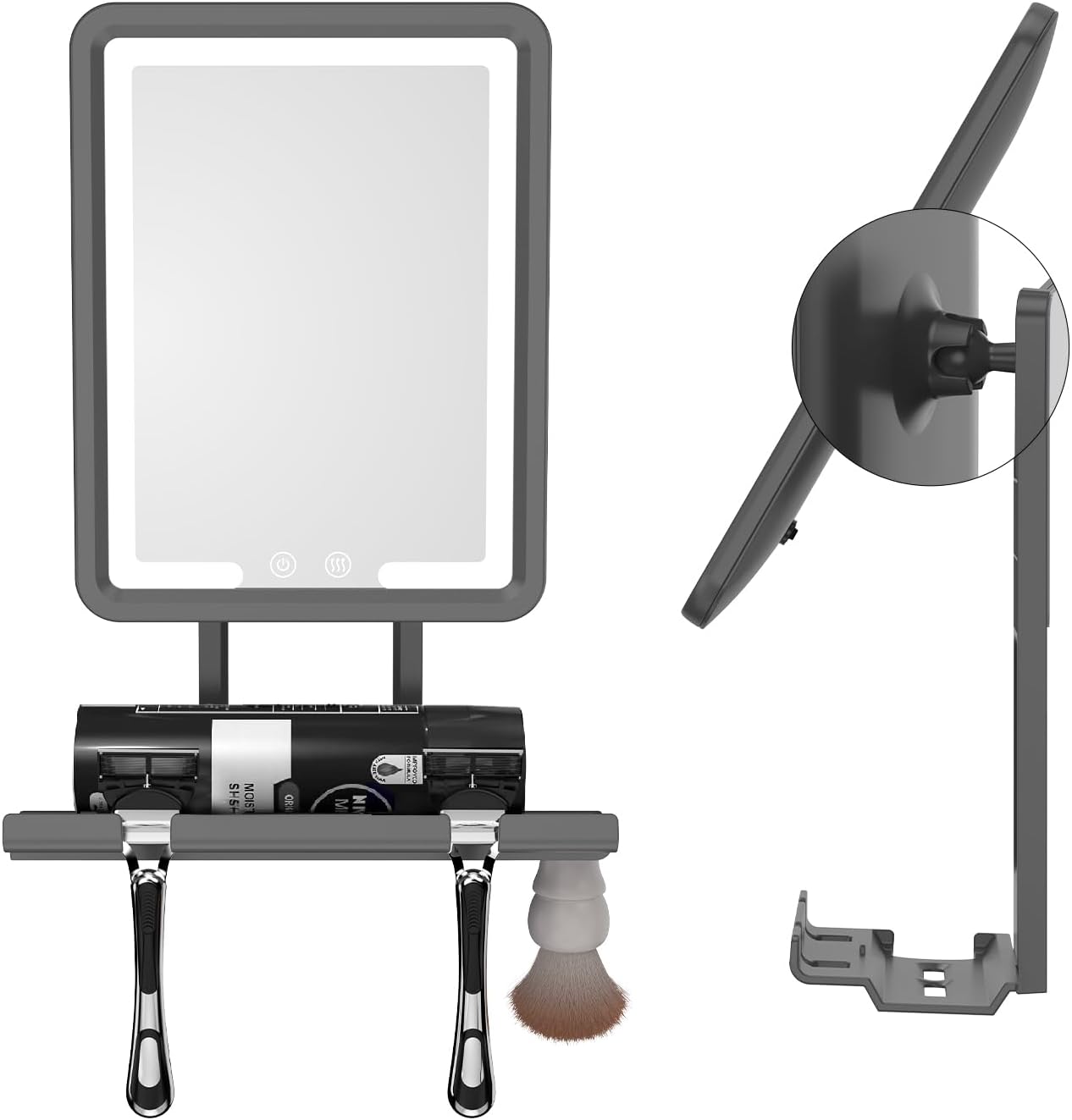 Heated Shower Mirror - Fogless 360° Adjustable Shaving Mirror with Light | Rechargeable with Storage Tray & Razor Holders