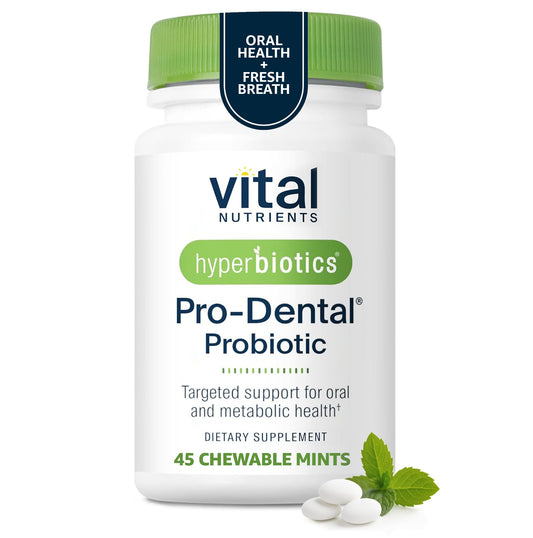 Hyperbiotics Vital Nutrients Pro Dental Probiotic | Clinically Studied BLIS K12 and M18 | Oral Probiotics for Bad Breath Treatment for Adults | Oral Health for Teeth and Gums | 45 Mint Tablets