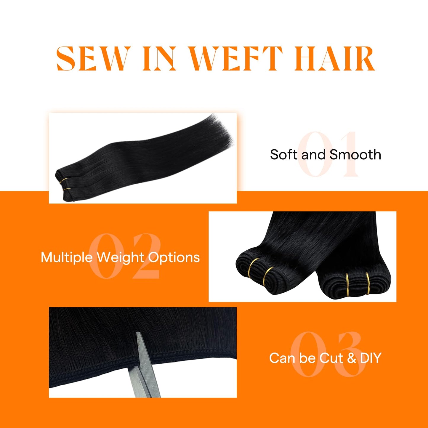 Sunny Hair Sew in Hair Extensions Real Human Hair Black for Women