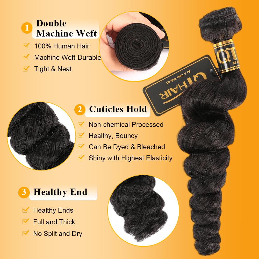 QTHAIR 18A Grade Brazilian Virgin Loose Wave1 Bundle 20inch 100g Natural Color Raw Unprocessed 100% Human Hair Virgin Loose Wave Hair Weave for All Women
