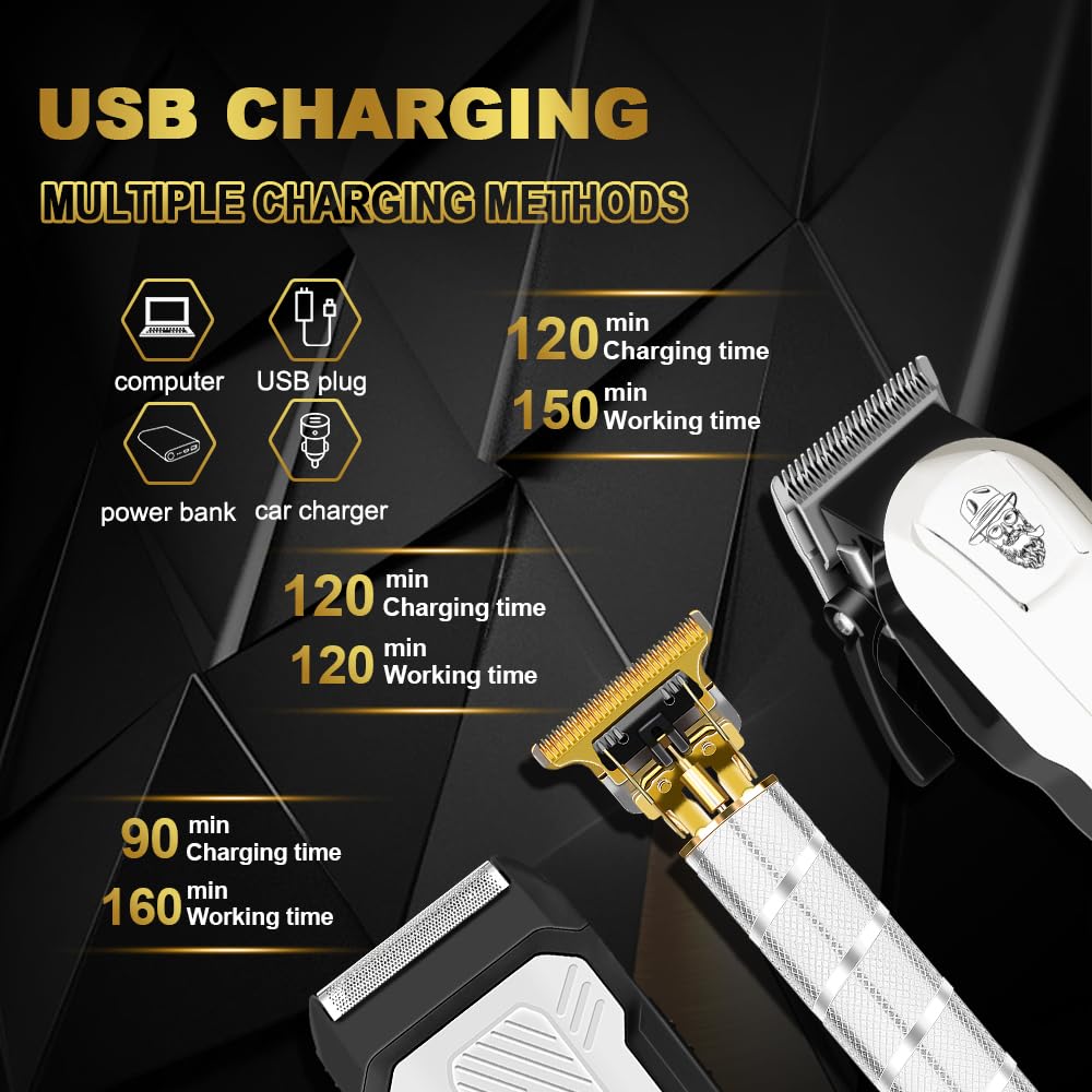 LQT Hair Clipper Kit for Men, Professional Cordless Rechargeable Hair Clippers & Beard Trimmer Set with Foil Shaver Complete Cutting Kit for Home Use