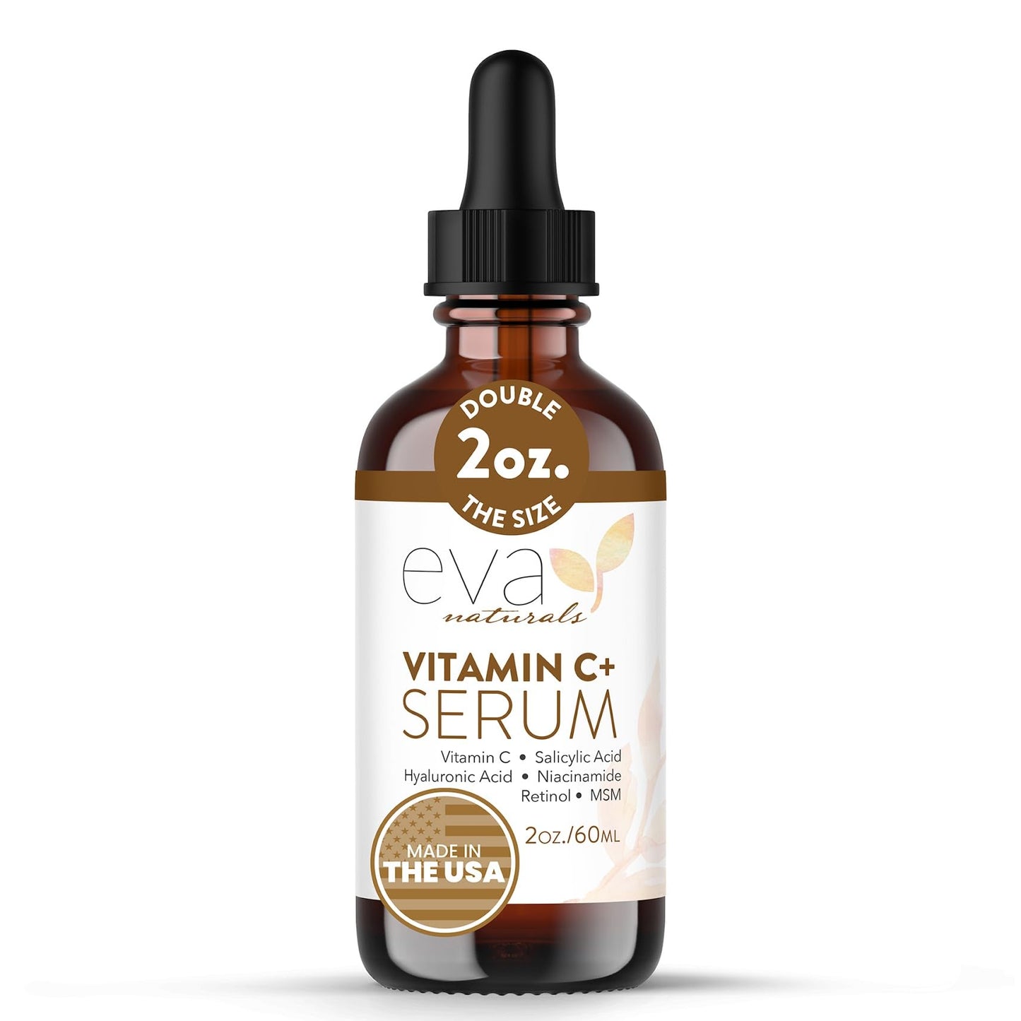 Eva Naturals Vitamin C Serum Plus – Facial Serum with Hyaluronic Acid, Niacinamide, Retinol, and Salicylic Acid – Hydrating and Smoothing Skin Formula – 2 oz