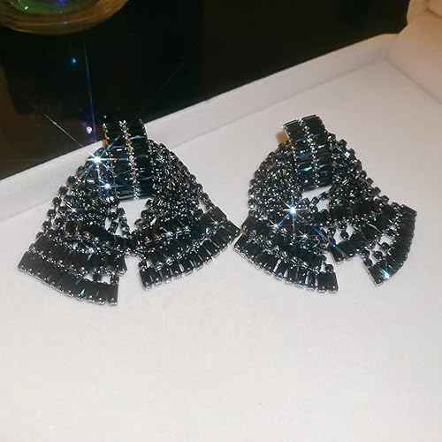 Missgrace Women Silver Hypoallergenic Rhinestone Earrings Dangling Sparkly Black Dangle Earrings Bow Chandelier Earrings Tassel Large Studs Crystal Statement Earrings for Women