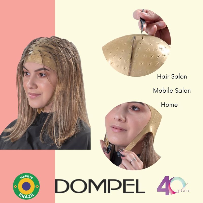 DOMPEL Silicone Highlight Hair Cap | Reusable Professional Silicone Cap | Special for Hair Dyeing Model Romana (GOLD)