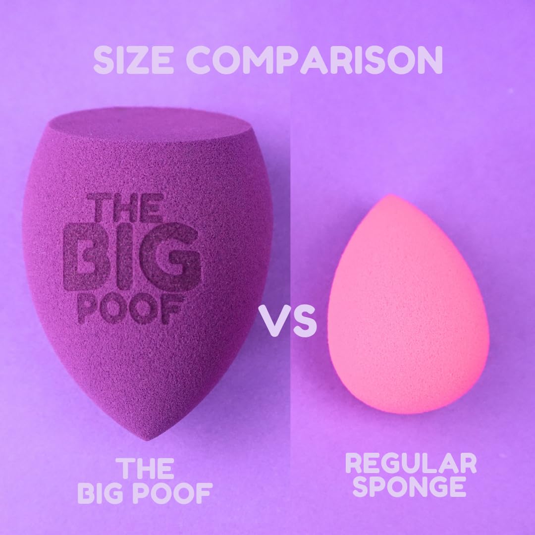 The Big Poof XL Makeup Sponge - Large Beauty Blender for Flawless Liquid Foundation, Powder, Cream Application - Professional Streak-Free Complexion Perfector, Full Coverage & Tattoo Cover-up Tool