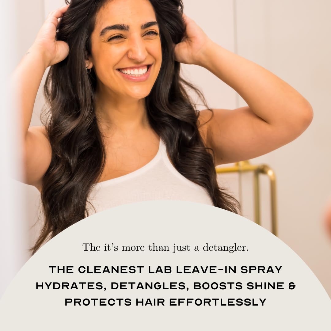The Cleanest Lab Leave-In Conditioner Mist Spray. Dry & Damaged Hair Treatment. Miracle Hydration Heat Protectant. De-Frizz & Detangles. Add Volume & Prime for Style. 3.6 Fl. Oz