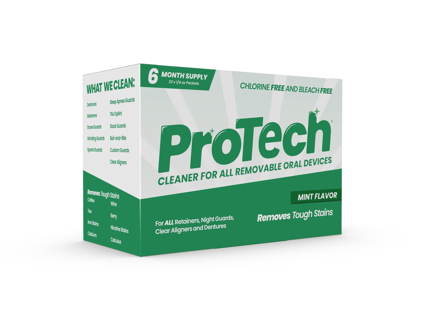 Pro Tech Retainer Cleaner - 180-220 Cleanings (0.17 Per Cleaning) 22 Pack/6 Month Supply - For Clear Aligners, Dentures, Retainers, Mouth Guards & Night Guards - Cleaning Crystals, Mint