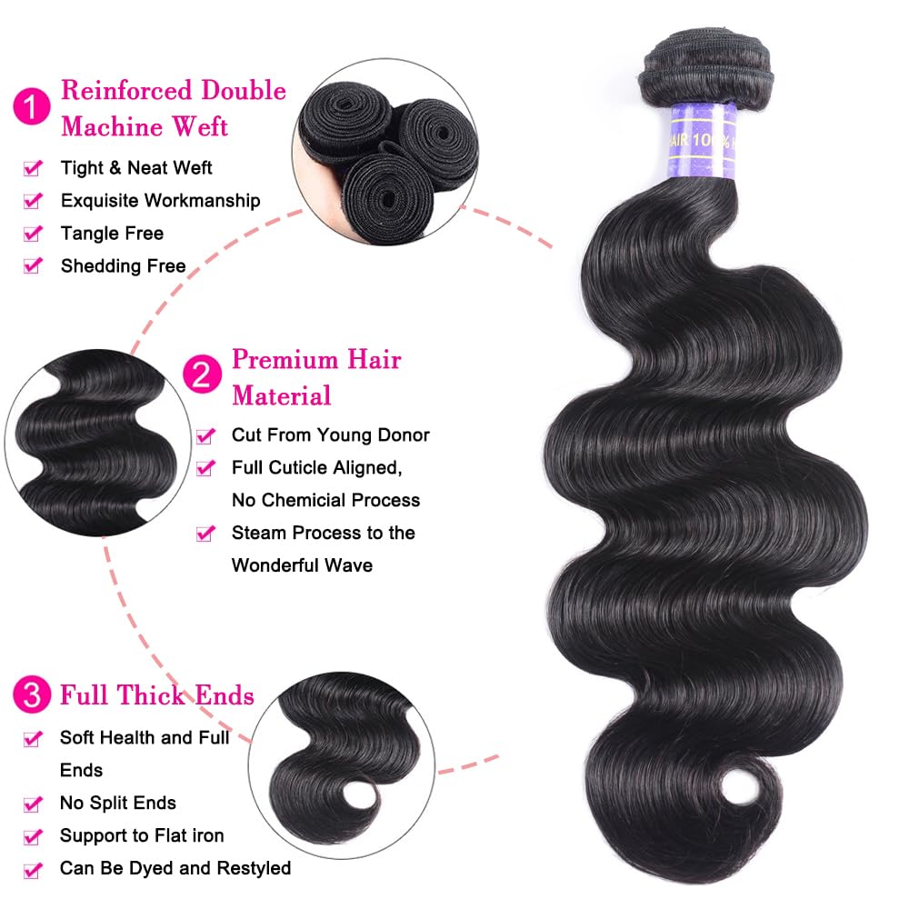 12A Human Hair Bundles 16 Inch Body Wave Bundles Human Hair Extensions 100g