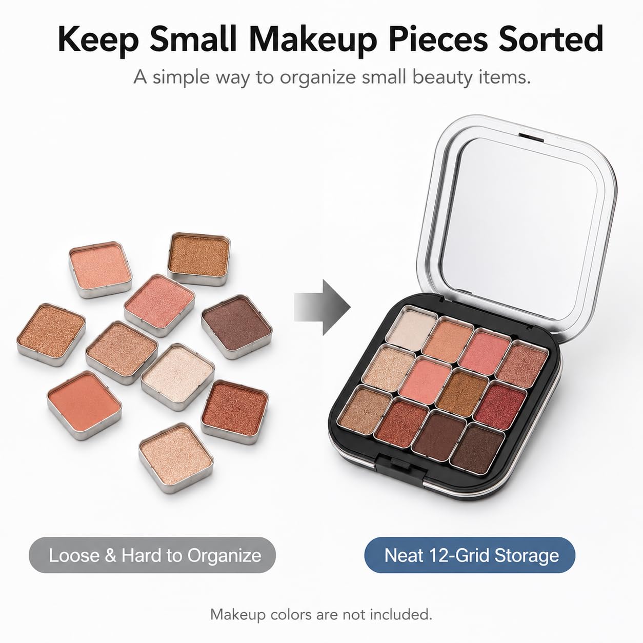 FRCOLOR 2 Pack Magnetic Makeup Palette Empty, Small Empty Eyeshadow Palette with 12 Grids, Mini Travel Makeup Organizer, Refillable Cosmetic Pan Case for DIY Depotting Blush Lipstick Contour Powder