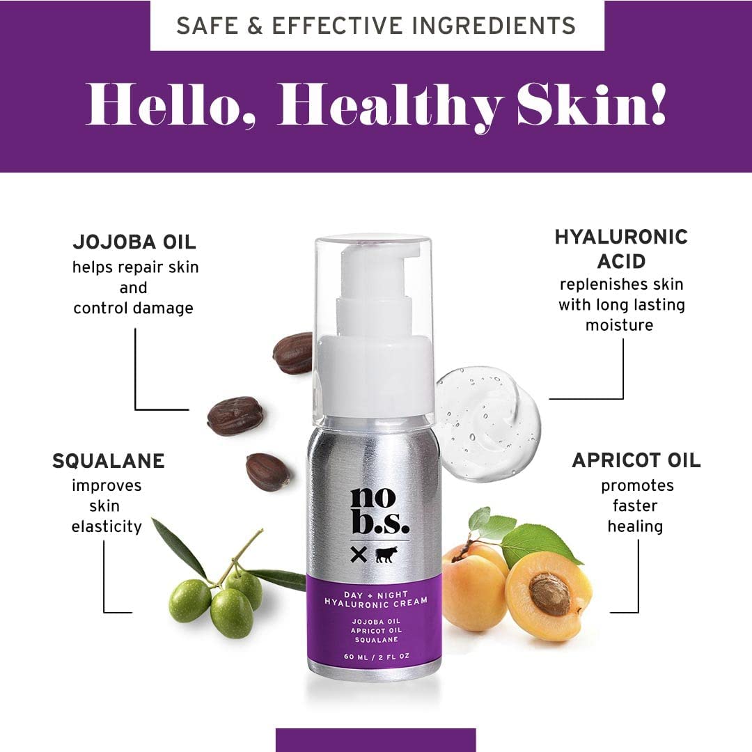 Day & Night Hydrating Face Cream - Hyaluronic Acid, Jojoba Oil & Squalane | Travel Size, Vegan & Gluten Free, 2 FL Oz