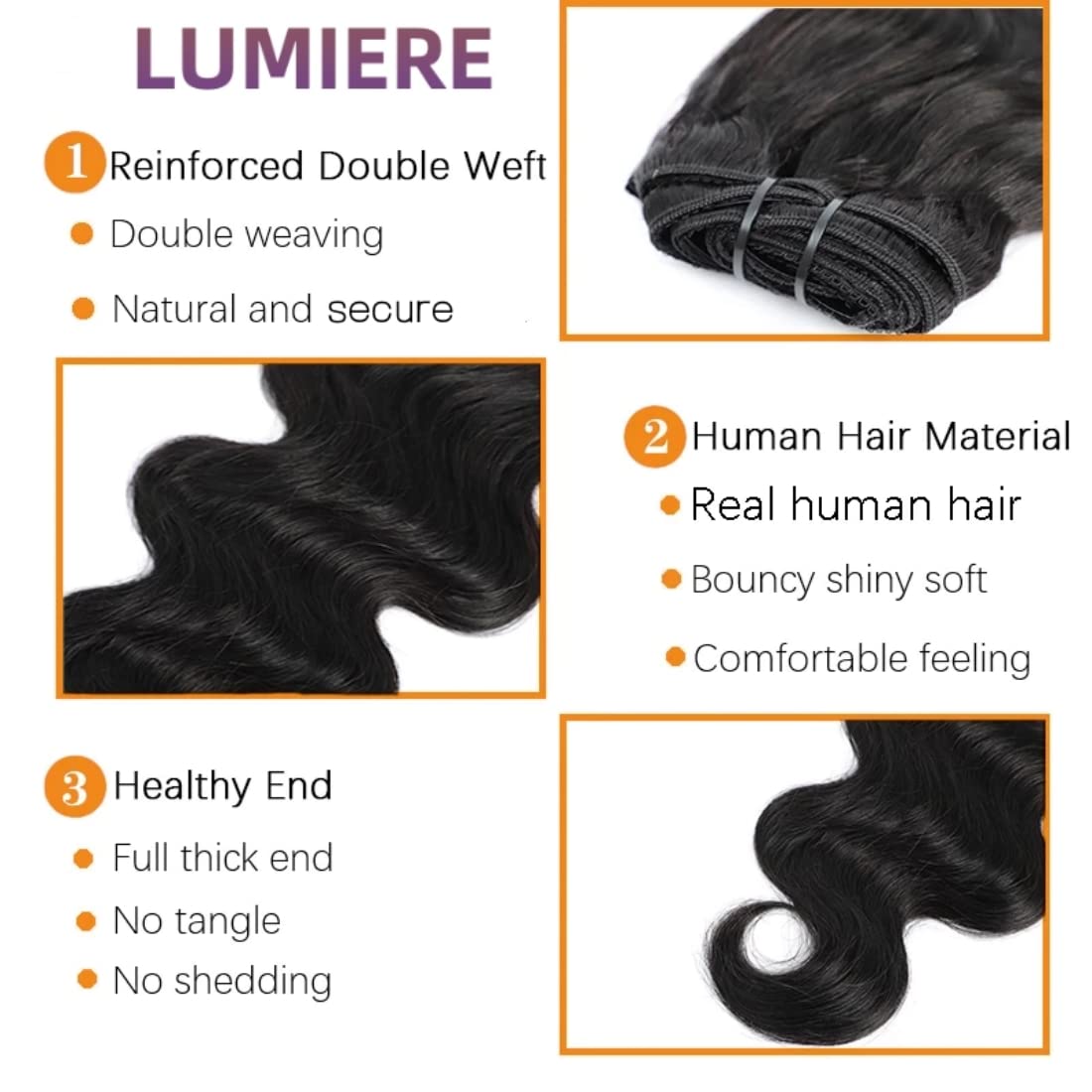 LUMIERE Clip In Hair Extensions Real Human Hair - 8 Inch Glueless Body Wave Hair Extensions Clip Ins 110g Grade 10A Brazilian Remy Hair 8Pcs With 20Clips Bob Hair Thick and Soft Natural Black