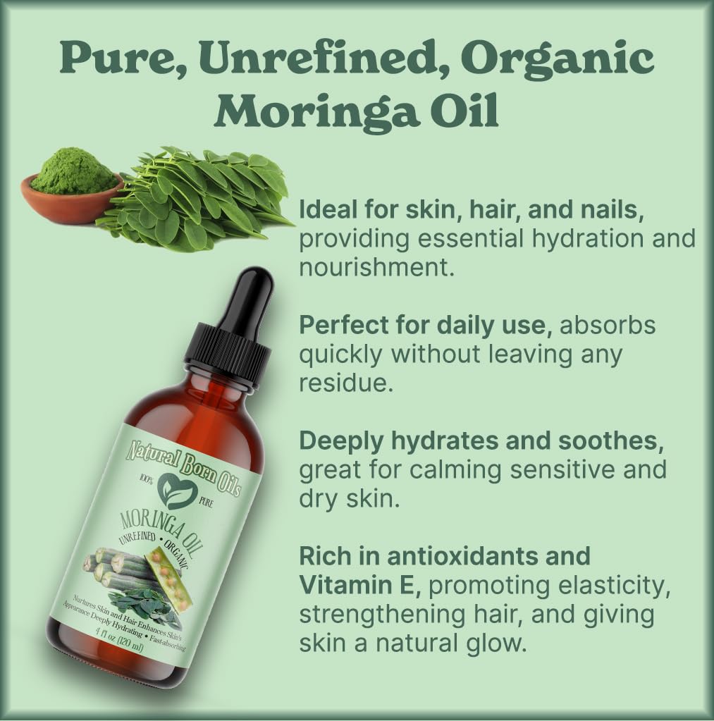 Moringa Oil - Organic Cold-Pressed Oil for Skin & Hair | 16 oz Nutrient-Rich Formula