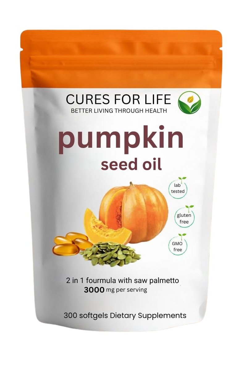 Cures For Life Pumpkin Seed Oil with Saw Palmetto – 3000mg Per Serving, 300 Softgels | Cold Pressed Virgin Oil | Supports Prostate, Bladder, Urinary & Hair Health | Non-GMO