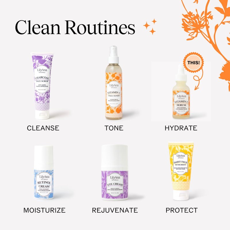 LilyAna Naturals Vitamin C Serum for Face - with Hyaluronic Acid and Vitamin E, Anti Aging Serum, Reduces Age Spots and Sun Damage, Promotes Collagen and Elastin (Double Pack)