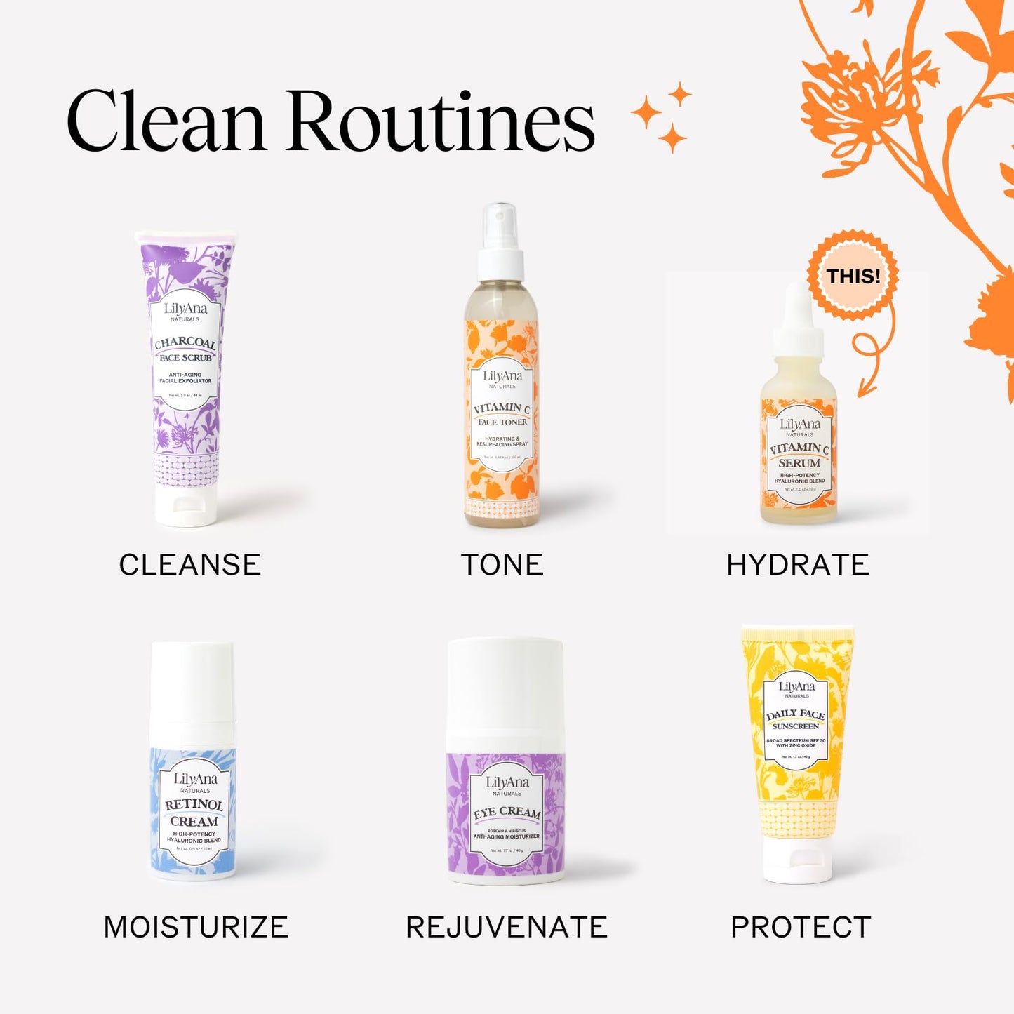 LilyAna Naturals Vitamin C Serum for Face - with Hyaluronic Acid and Vitamin E, Anti Aging Serum, Reduces Age Spots and Sun Damage, Promotes Collagen and Elastin (Double Pack)
