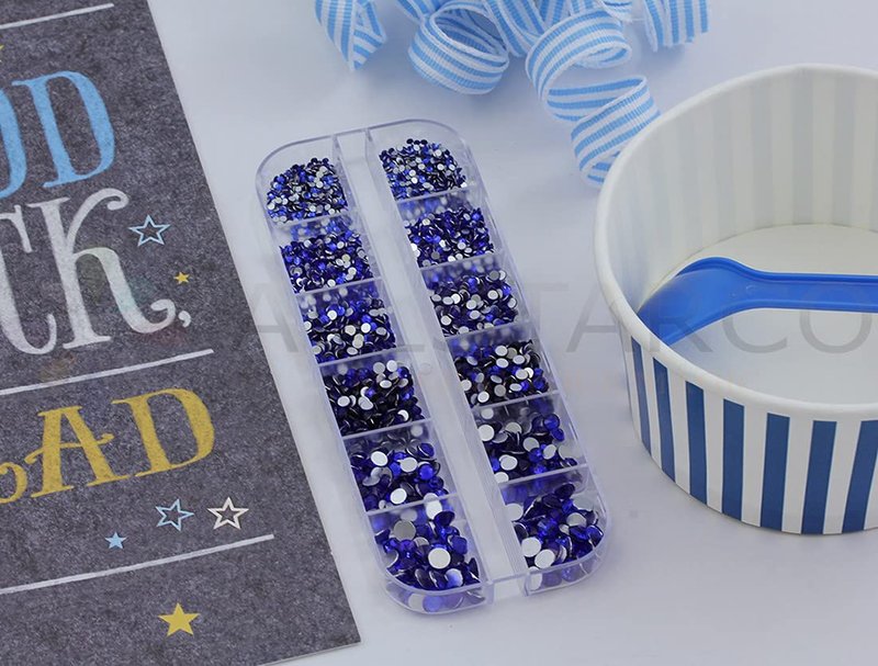 Blue Sapphire Flat Back Glass Rhinestones - 2100+ Crystals for Nail Art | 6 Sizes (1.4mm - 4.8mm)