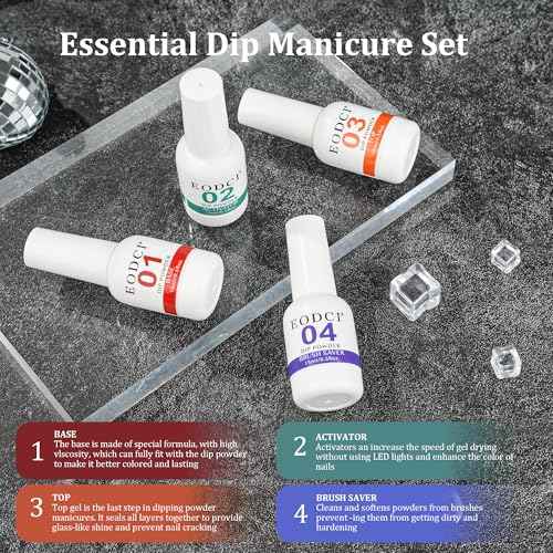 Dip Powder Nail Kit Starter, 6 Colors Glitter Dark Black White Dipping Powder Kit With Base & Top Coat/Activator/Brush Saver, Nail Art Manicure Salon DIY for Daily at Home Party Gifts for Women