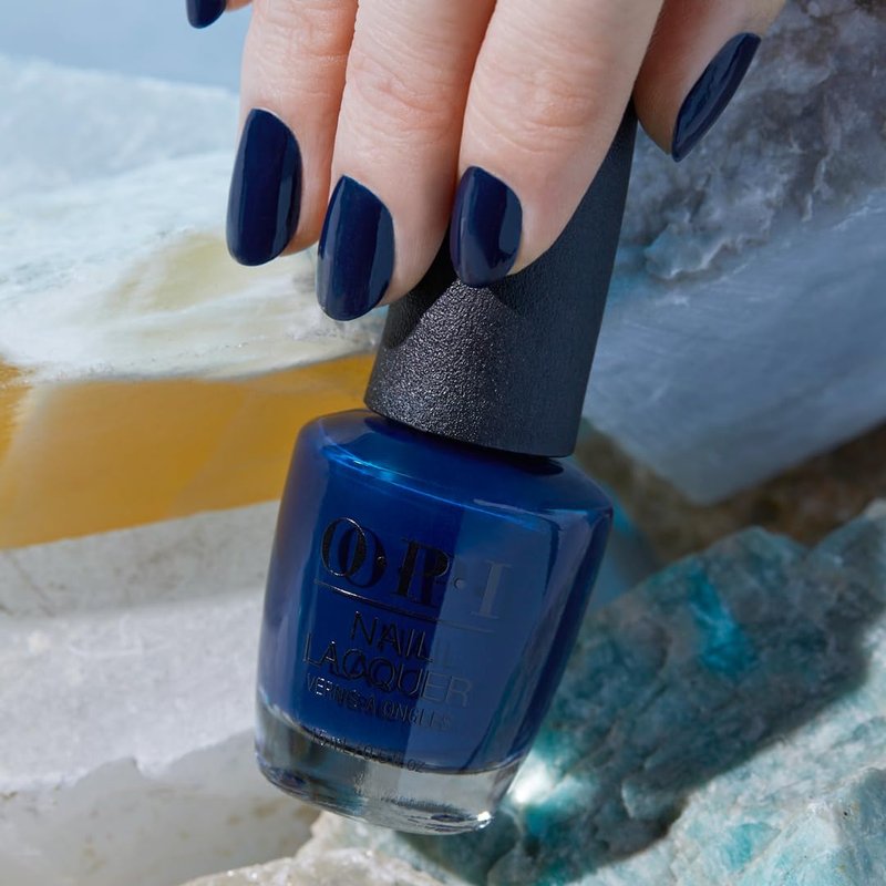 OPI Nail Lacquer Midnight Mantra | Opaque Dark Blue Crème Chip Resistant Nail Polish | Fast Drying, Streak Free