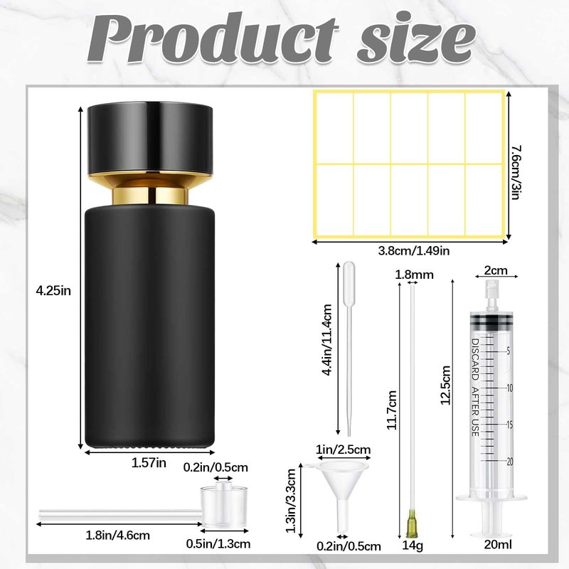 Teenyyou 12 Pack 50 ml Glass Perfume Bottles and Refill Tools Set, Travel Perfume Atomizer Spray Bottles, Portable Empty Refillable Atomizer Decanters with Dispenser Transfer Kit (Black)