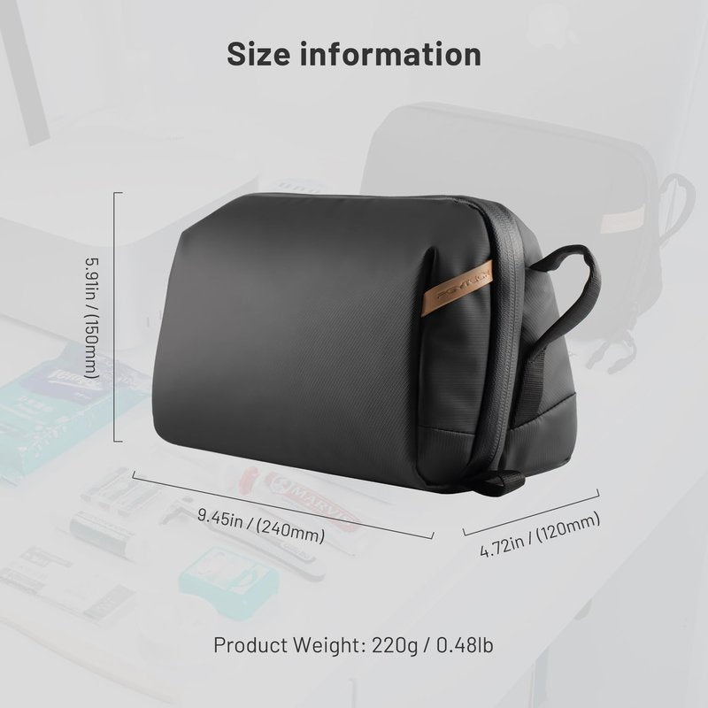 PGYTECH Wash Pouch Hanging Toiletry Bag for Men, Waterproof Dopp Kit Travel Makeup Bag Organizer for Toiletries & Cosmetics, Black